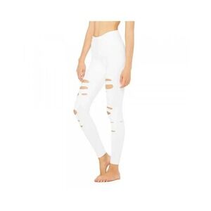ALO Yoga High Waisted Ripped Warrior Leggings Pants White Women's Medium